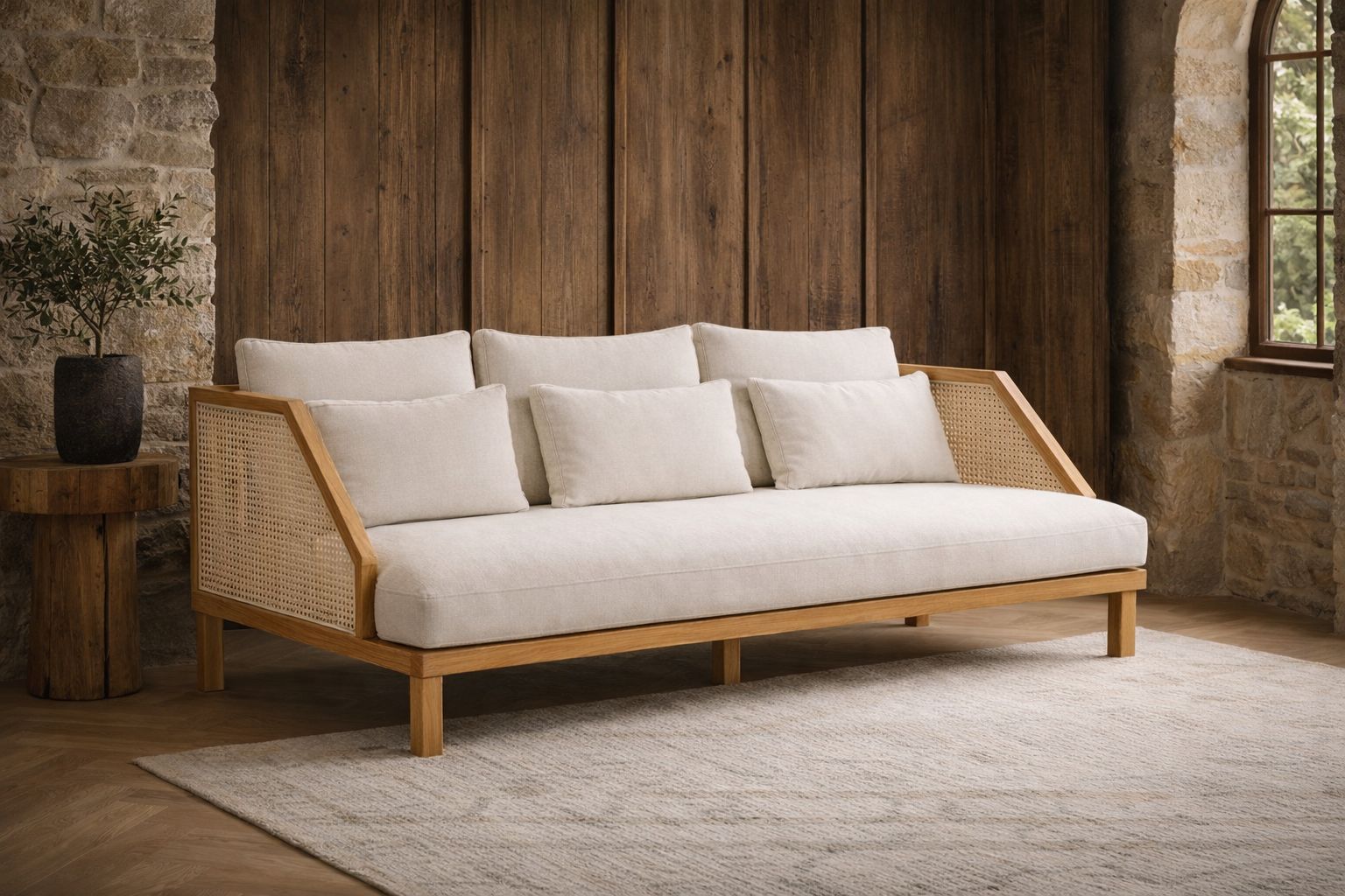 Elara Cane-Side Sofa