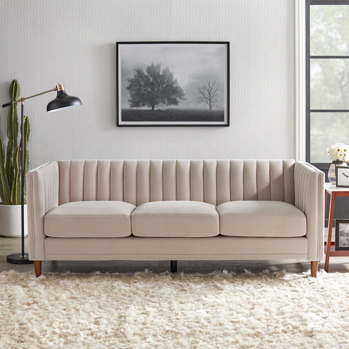 Luxury Calvera Channel-Tufted Sofa in Beige by Turtle Vine Interiors