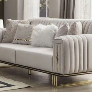 Aurelius Gold-Trim Velvet Sofa in ivory by Turtle Vine Interiors