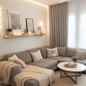 Sorelle Cozy L-Section Fabric Sofa in beige by Turtle Vine Interiors