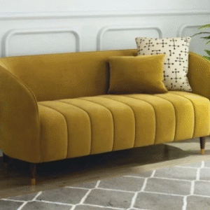 Aurelia Curved Sofa by Turtle Vine – Luxury Velvet Curved Seating in Mustard Yellow with Metal Legs