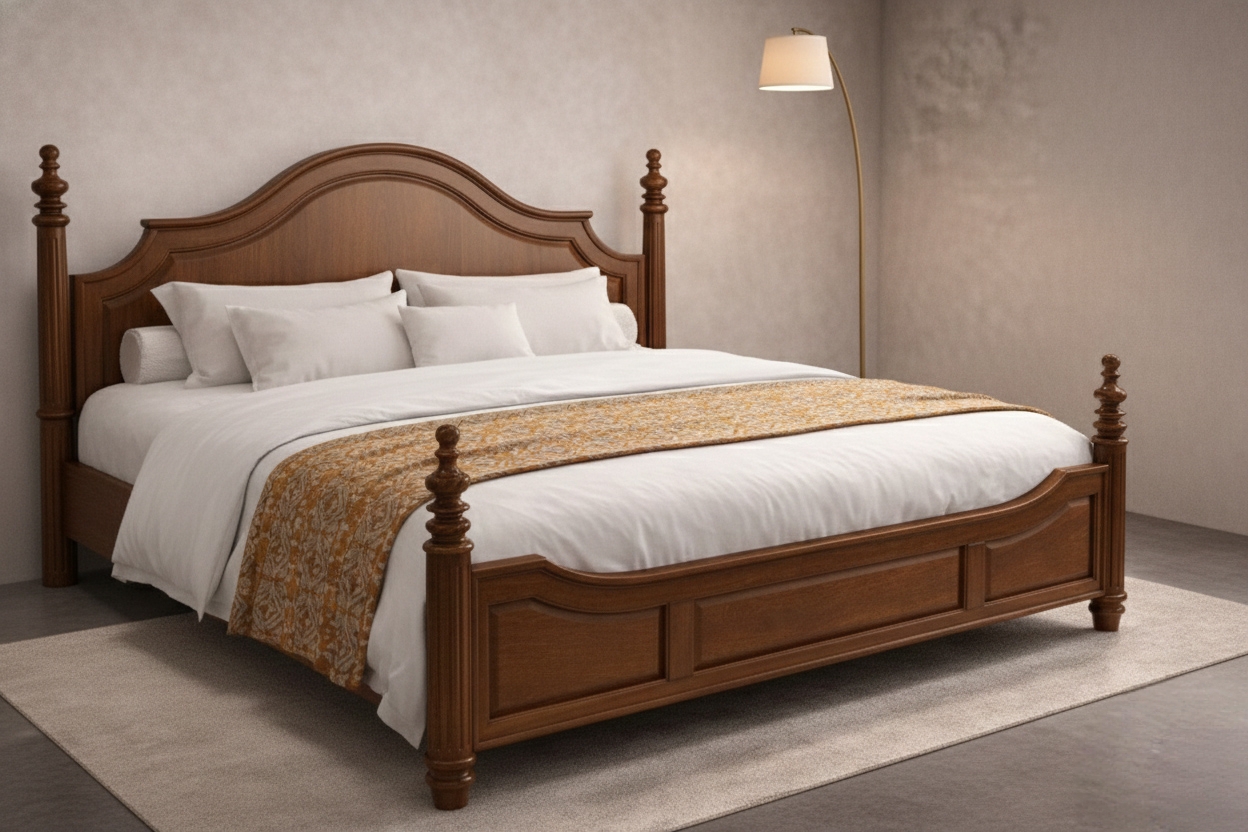 Luxury Estelle Classic Scalloped Bed in Walnut Finish by Turtle Vine Interiors.