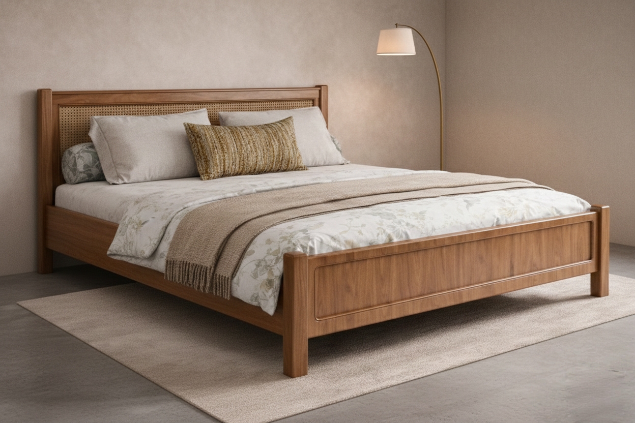 Luxury Solano Cane Bed in Natural Teak finish by Turtle Vine Interiors
