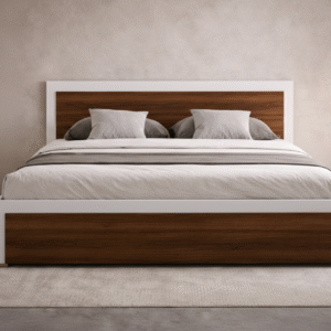 Luxury Karuva Dual-Tone Bed in Walnut and Ivory by Turtle Vine Interiors