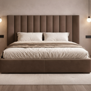 Luxury Oberon Fluted Headboard Bed in Earthy Taupe by Turtle Vine Interiors