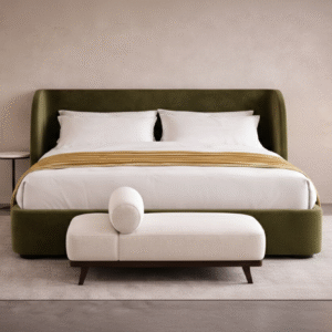 Luxury Olivera Velvet Enclosure Bed in Moss Green by Turtle Vine Interiors