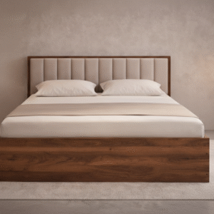 Luxury Rowan Fluted Platform Bed in Sand Beige by Turtle Vine Interiors.