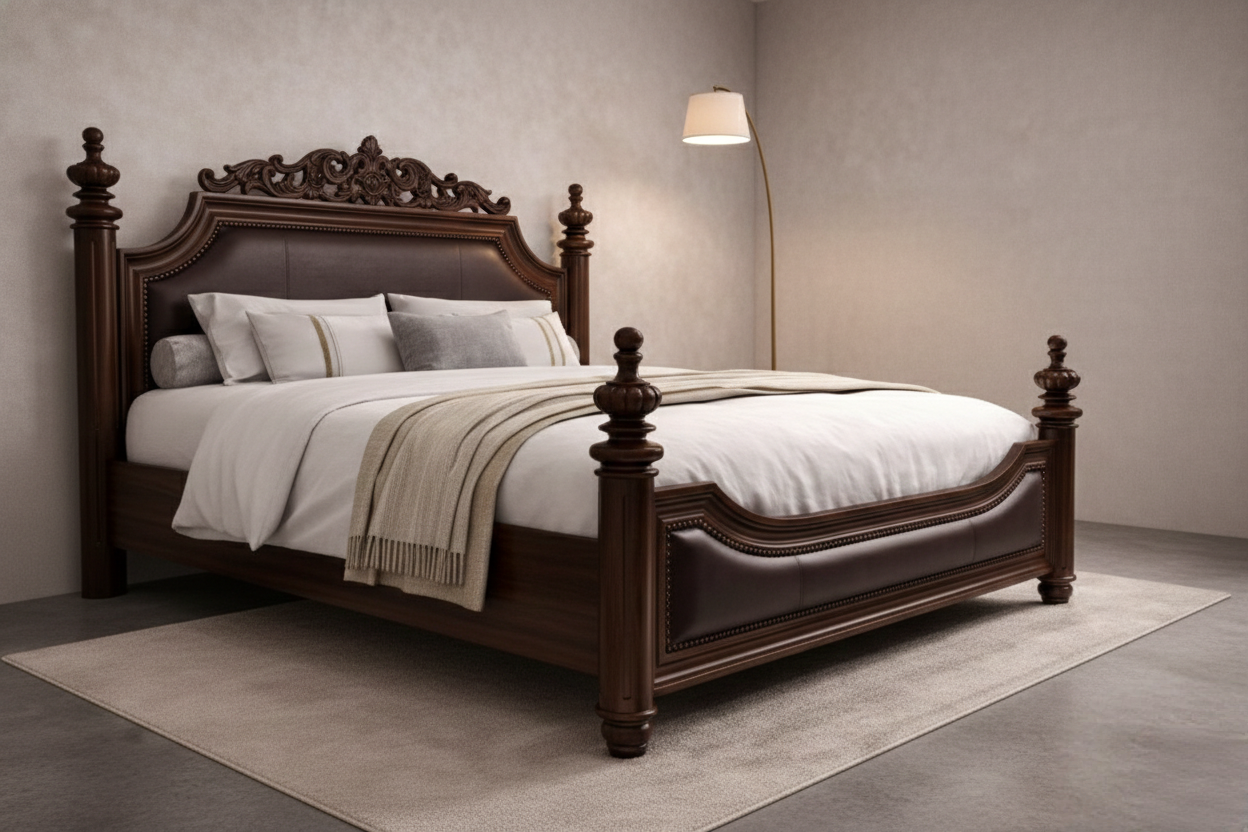 Luxury Empyrean Grand Poster Bed in Walnut Finish by Turtle Vine Interiors