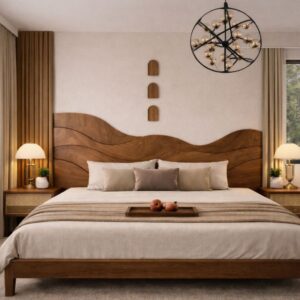 Luxury Oceania Wave Bed in Natural Walnut by Turtle Vine Interiors
