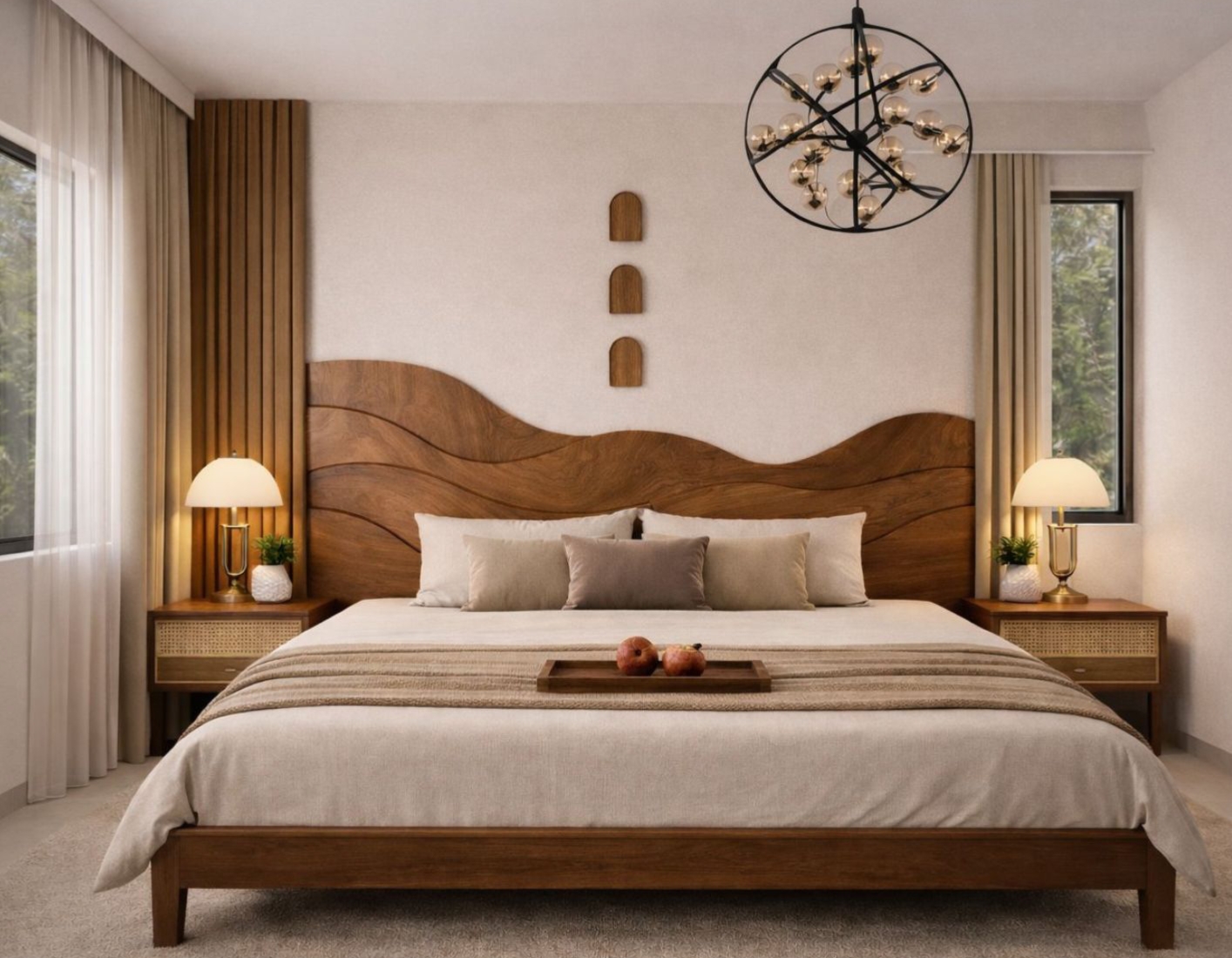Luxury Oceania Wave Bed in Natural Walnut by Turtle Vine Interiors