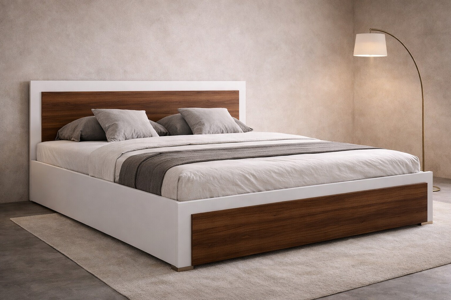 Luxury Karuva Dual-Tone Bed in Walnut and Ivory by Turtle Vine Interiors