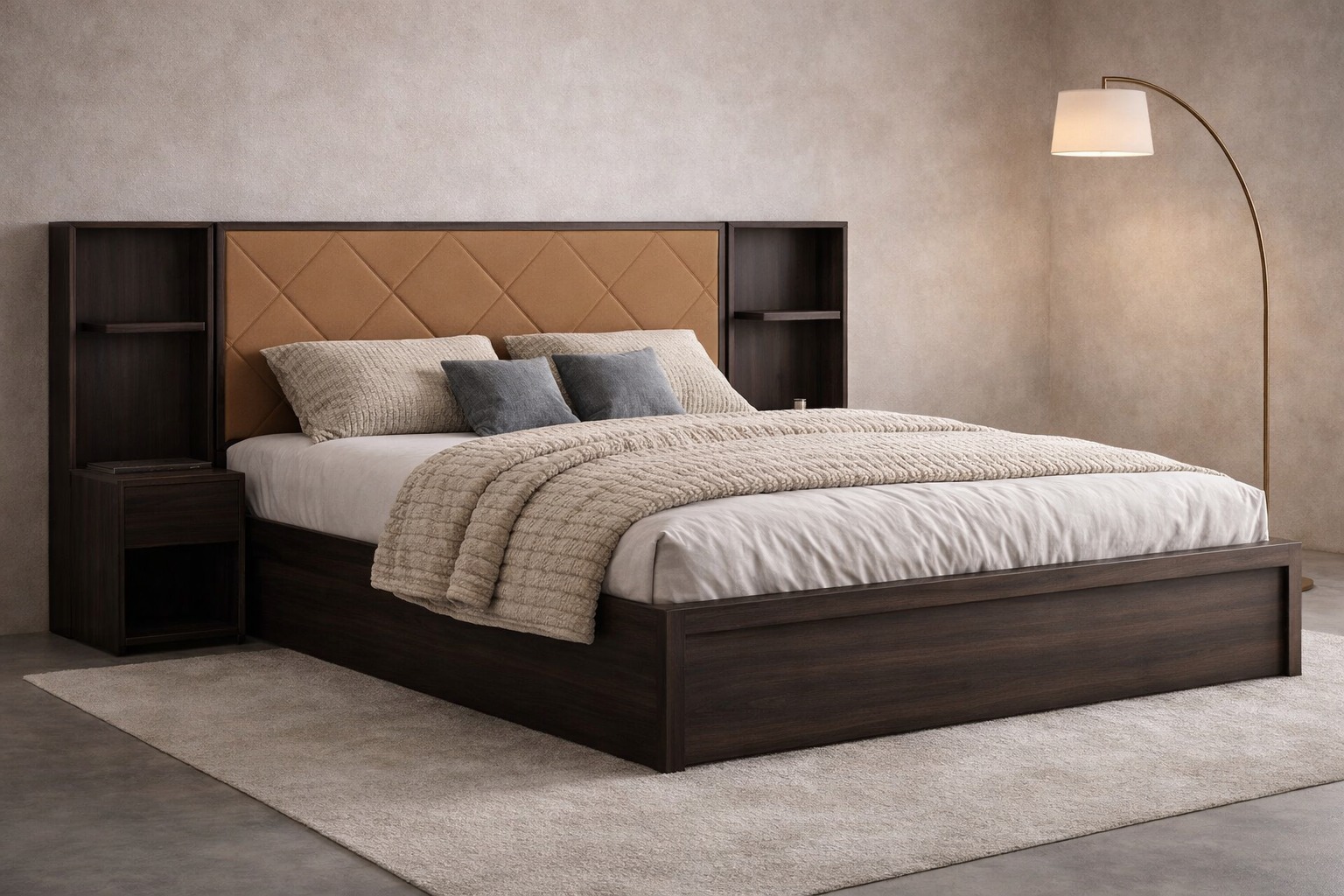 Luxury Marlowe Integrated Bedstead in Smoked Walnut by Turtle Vine Interiors